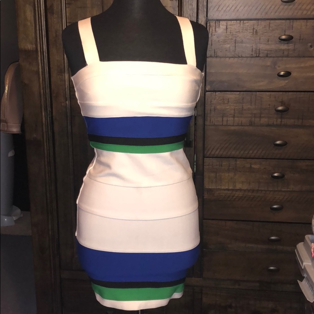 White/blue/green Bandage dress